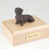 Bronze look Dachshund figurine cremation urn w/wood box