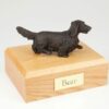 Bronze look Dachshund figurine cremation urn w/wood box