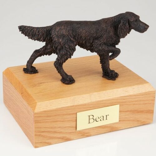 Bronze Look English Setter figurine cremation urn w/wood box