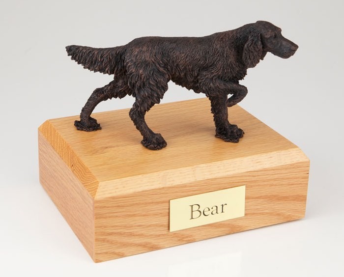 Bronze Look English Setter figurine cremation urn w/wood box