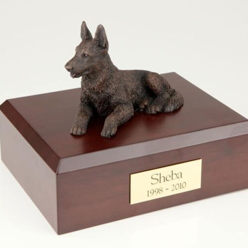 Bronze Look German Shepherd figurine cremation urn w/wood box