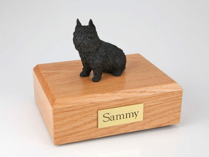 Brussels Griffon figurine cremation urn w/wood box