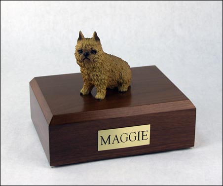 Brussels Griffon figurine cremation urn w/wood box