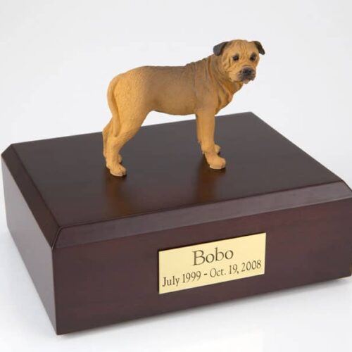 Bull Mastiff figurine cremation urn w/wood box