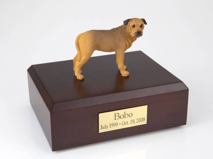 Bull Mastiff figurine cremation urn w/wood box