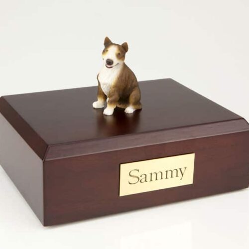 Bull Terrier figurine cremation urn w/wood box
