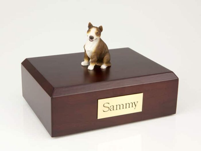 Bull Terrier figurine cremation urn w/wood box