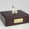 Bull Terrier white figurine cremation urn w/wood box