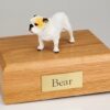 Bulldog white figurine cremation urn w/wood box