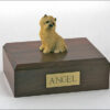 Tan Cairn Terrier figurine cremation urn w/wood box