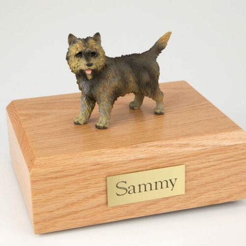 Brindle Cairn Terrier figurine cremation urn w/wood box