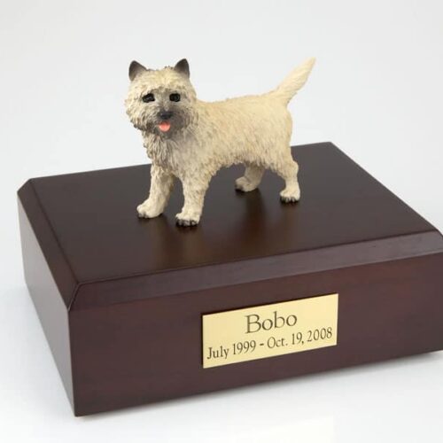 Cairn Terrier figurine cremation urn w/wood box