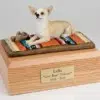 Chihuahua figurine cremation urn w/wood box