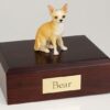 Tan Chihuahua figurine cremation urn w/wood box