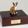 Chihuahua figurine cremation urn w/wood box