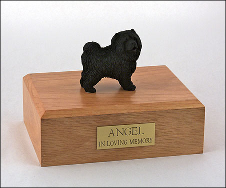 Black Chow Chow figurine cremation urn w/wood box