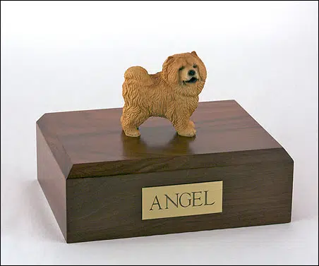 Red Chow Chow figurine cremation urn w/wood box