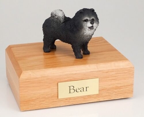 Blue Chow Chow figurine cremation urn w/wood box