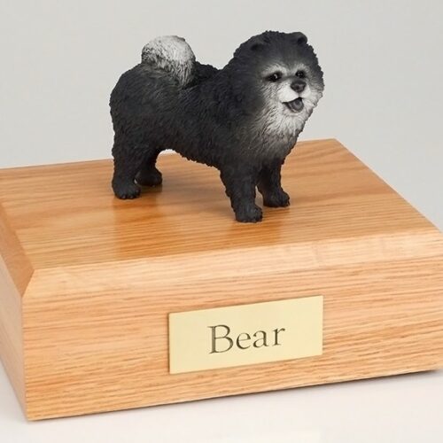 Blue Chow Chow figurine cremation urn w/wood box