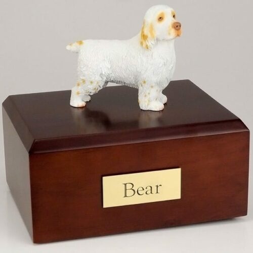 Slumber Spaniel figurine cremation urn w/wood box