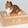 Collie figurine cremation urn w/wood box