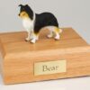 Collie figurine cremation urn w/wood box