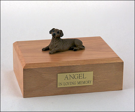 Red Dachshund figurine cremation urn w/wood box