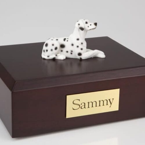 Dalmatian figurine cremation urn w/wood box