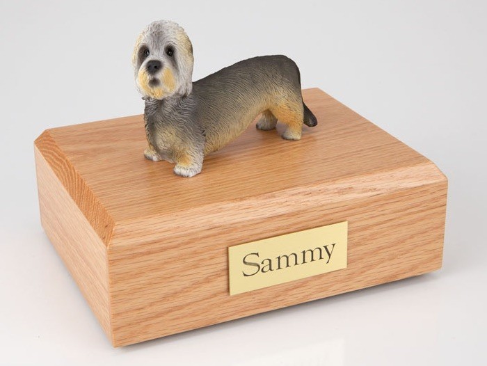 Dandie Dinmont Terrier figurine cremation urn w/wood box