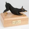 Doberman figurine cremation urn w/wood box