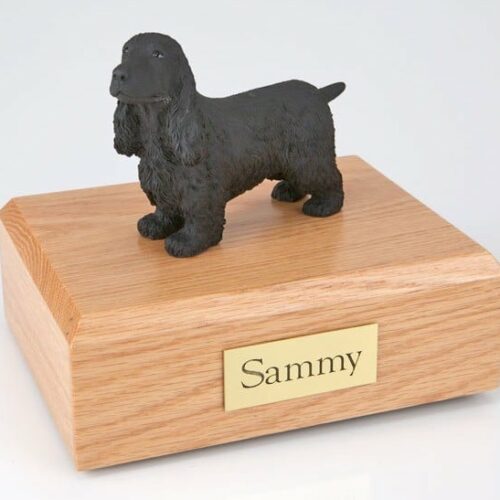 English Cocker Spaniel figurine cremation urn w/wood box