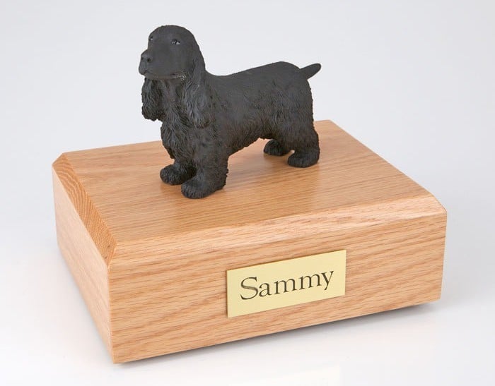 English Cocker Spaniel figurine cremation urn w/wood box