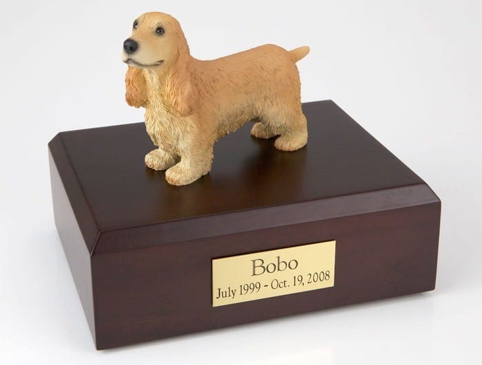 English Cocker Spaniel figurine cremation urn w/wood box