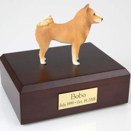 Finnish Spitz figurine cremation urn w/wood box