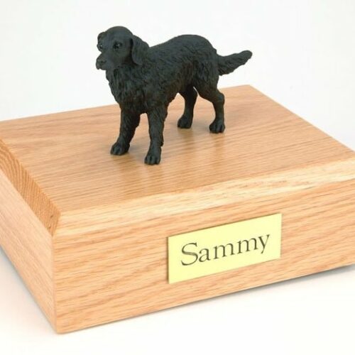 Flat Coated Retriever figurine cremation urn w/wood box