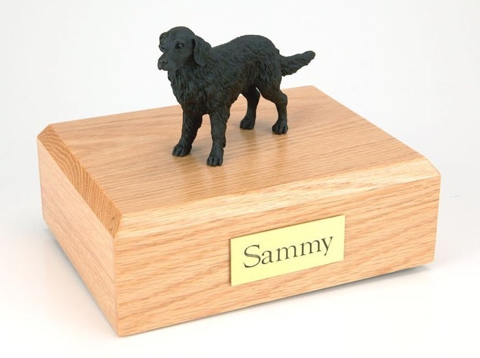 Flat Coated Retriever figurine cremation urn w/wood box