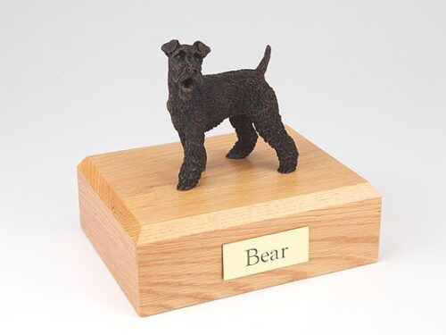 Bronze Look Fox Terrier figurine cremation urn w/wood box