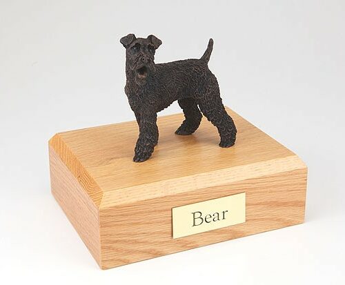 Bronze Look Fox Terrier figurine cremation urn w/wood box