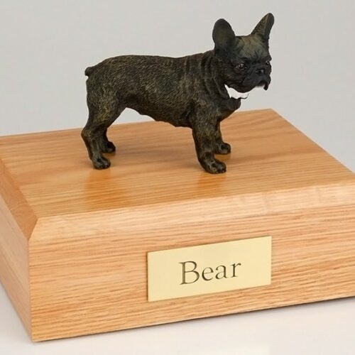 French Bull figurine cremation urn w/wood box