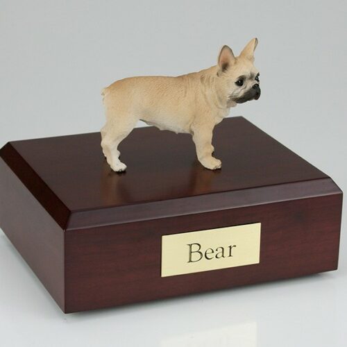 French Bull figurine cremation urn w/wood box