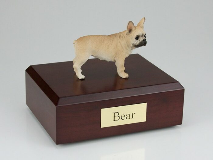 French Bull figurine cremation urn w/wood box