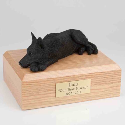 German Shepherd figurine cremation urn w/wood box