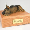 German Shepherd figurine cremation urn w/wood box