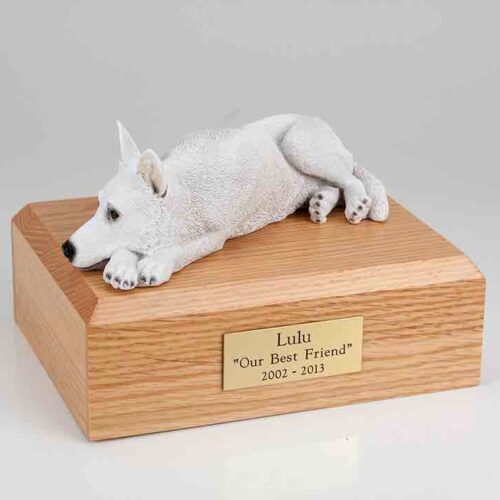 German Shepherd figurine cremation urn w/wood box