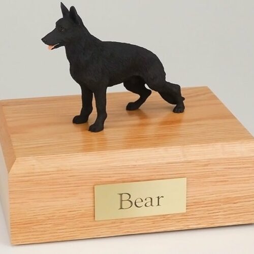 German Shepherd figurine cremation urn w/wood box