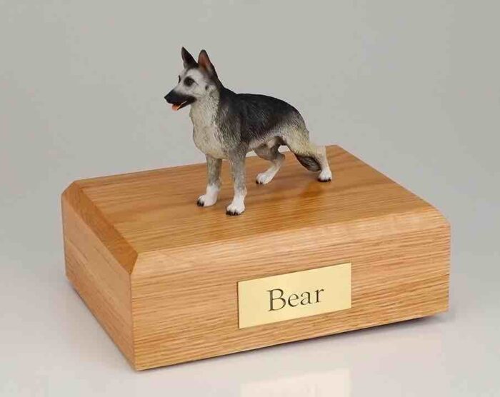 German Shepherd figurine cremation urn w/wood box