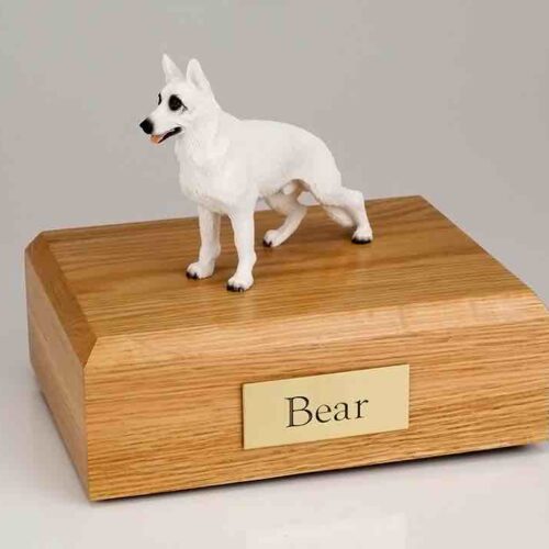 German Shepherd figurine cremation urn w/wood box