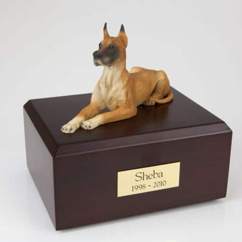 Great Dane figurine cremation urn w/wood box