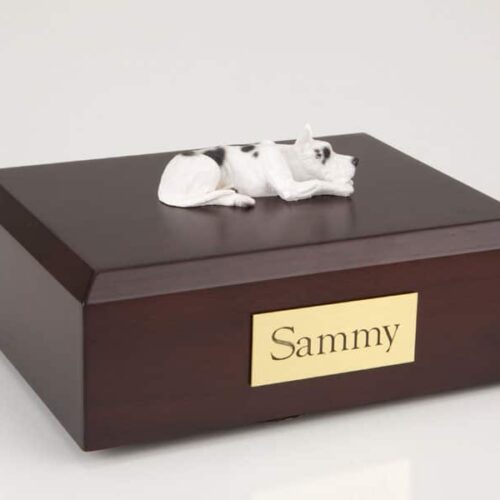 Great Dane figurine cremation urn w/wood box