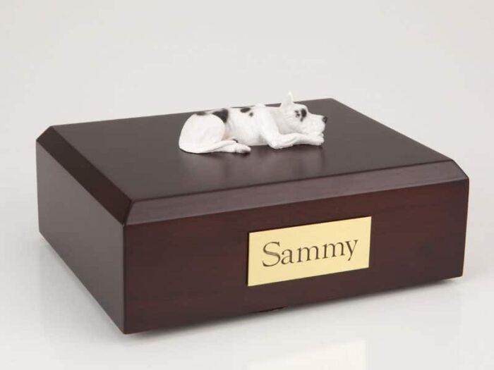 Great Dane figurine cremation urn w/wood box